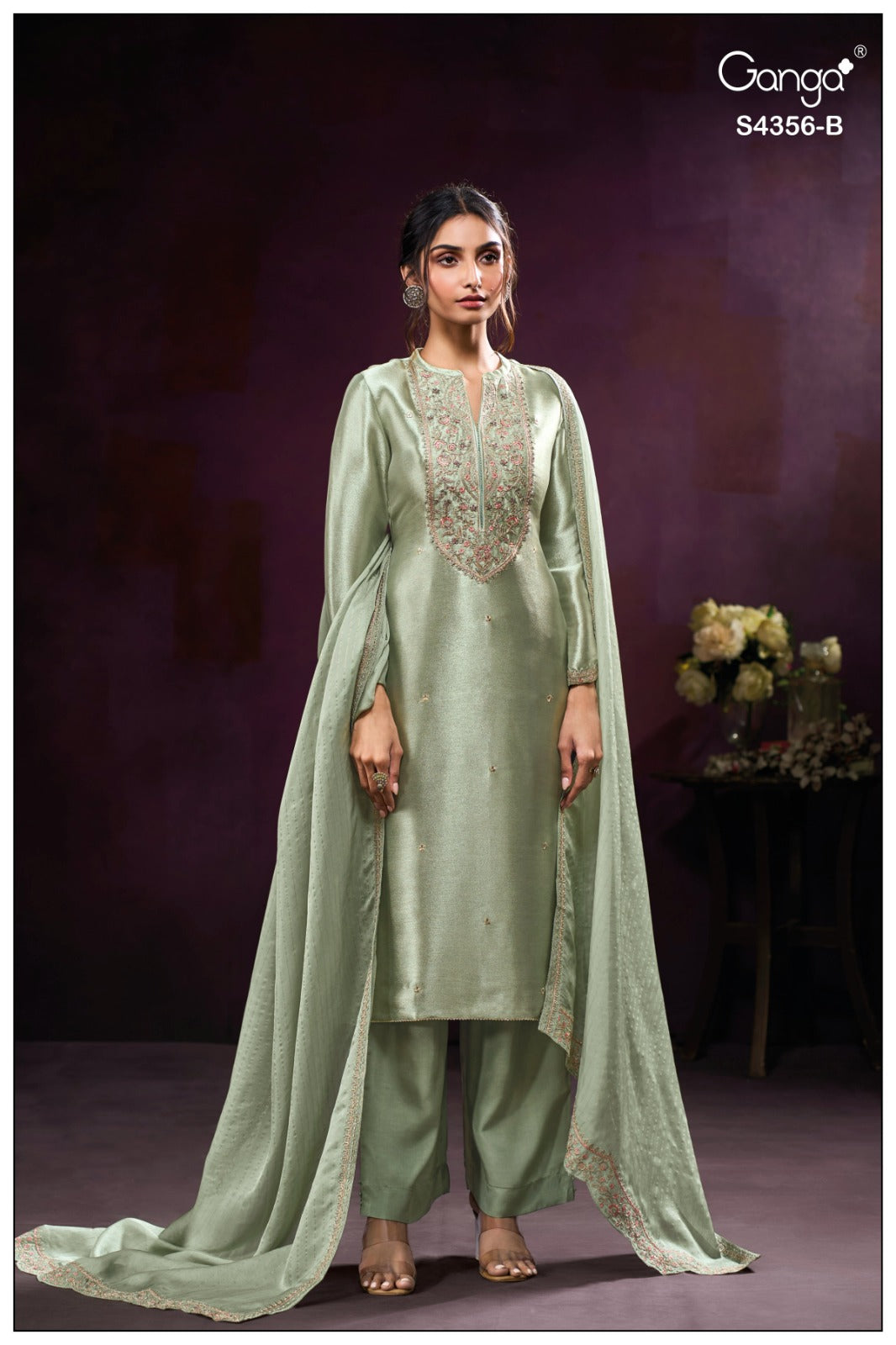 Tveya S4356 Ganga Silk Jacquard Plazzo Style Suits Exporter Ahmedabad