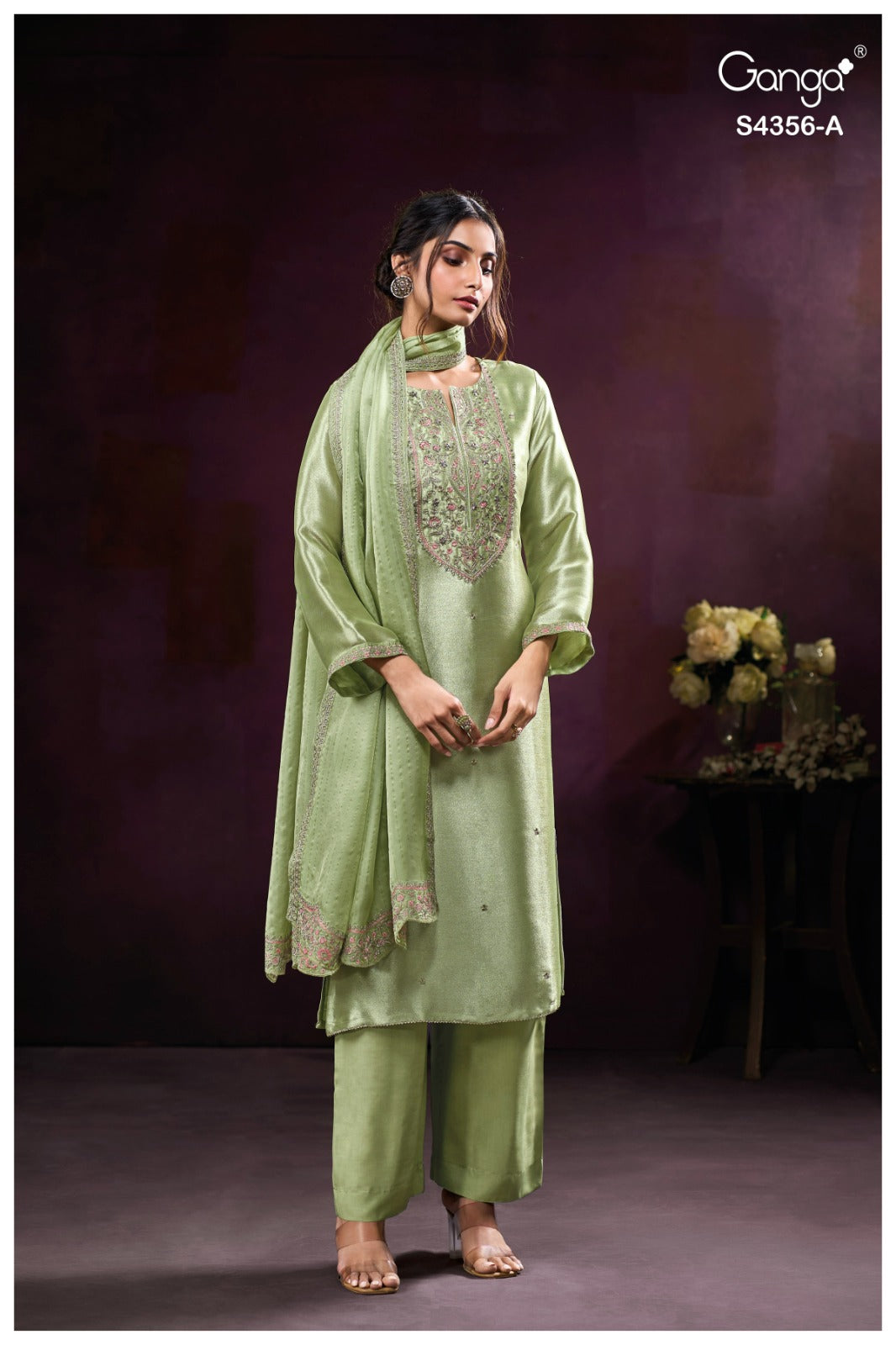 Tveya S4356 Ganga Silk Jacquard Plazzo Style Suits Exporter Ahmedabad
