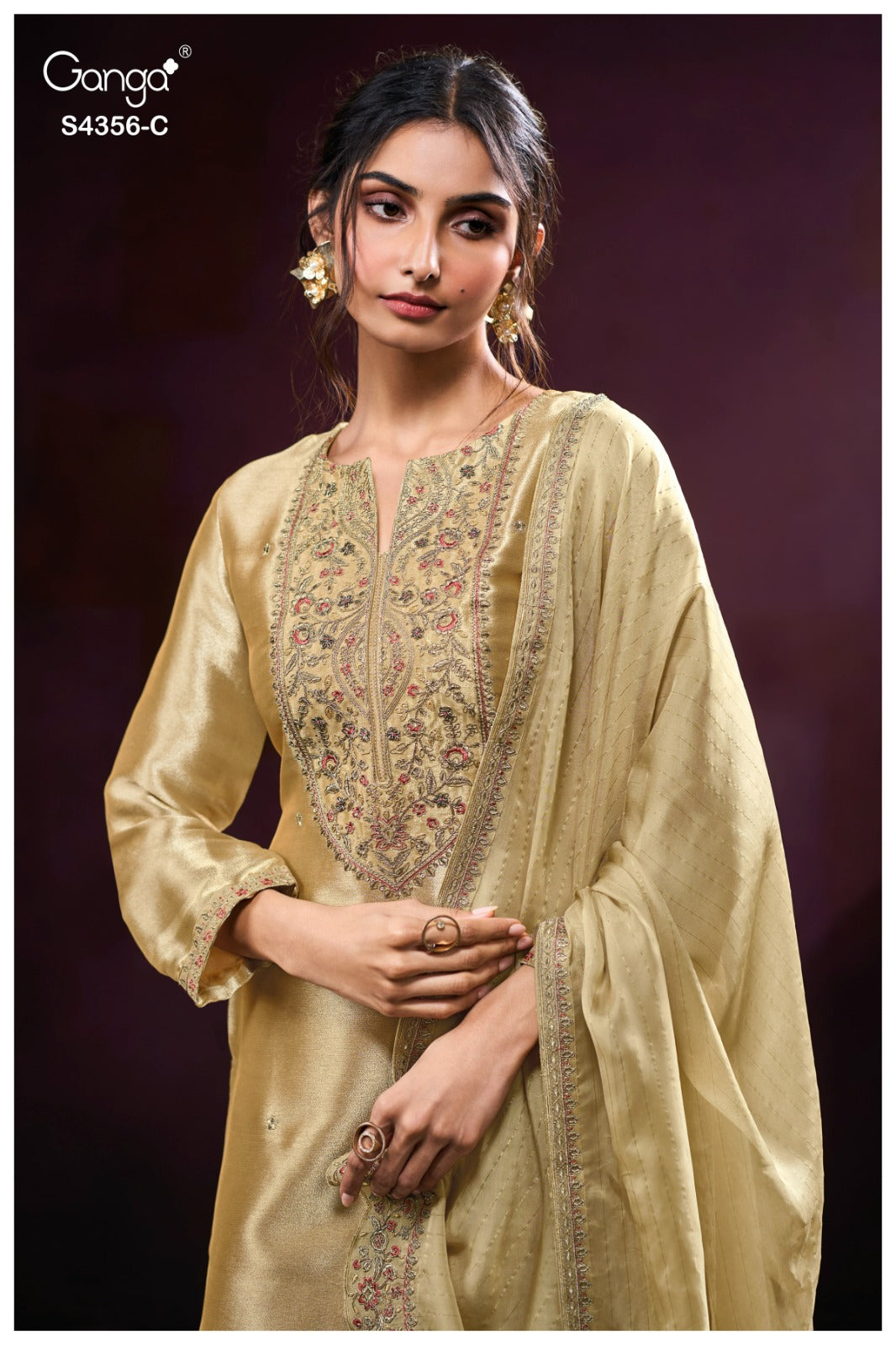 Tveya S4356 Ganga Silk Jacquard Plazzo Style Suits Exporter Ahmedabad