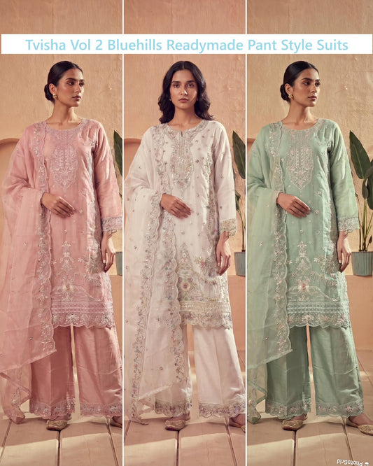 Tvisha Vol 2 Bluehills Organza Readymade Pant Style Suits Manufacturer India
