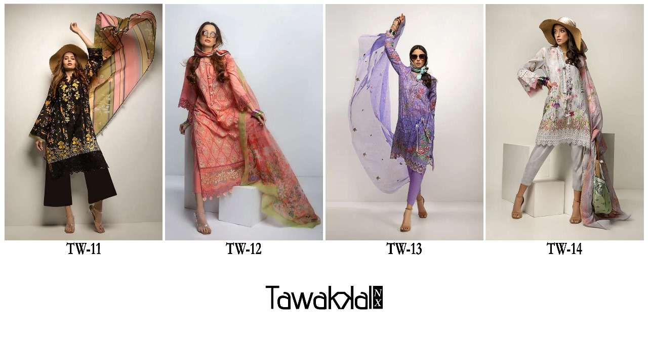 Tw 11 To 14 Tawakkal Fabrics Lawn Cotton Karachi Salwar Suits Wholesaler Gujarat
