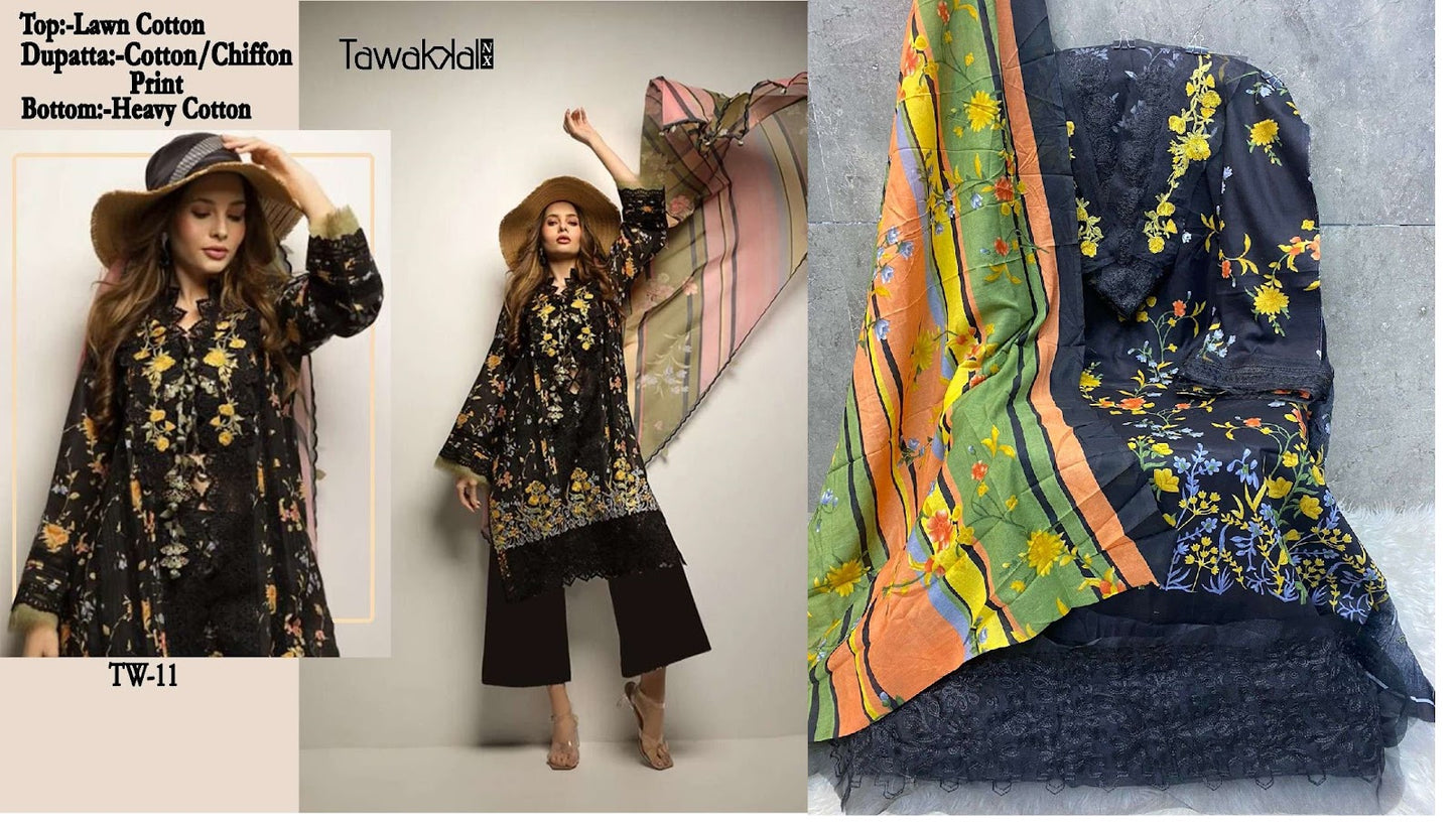 Tw 11 To 14 Tawakkal Fabrics Lawn Cotton Karachi Salwar Suits Wholesaler Gujarat
