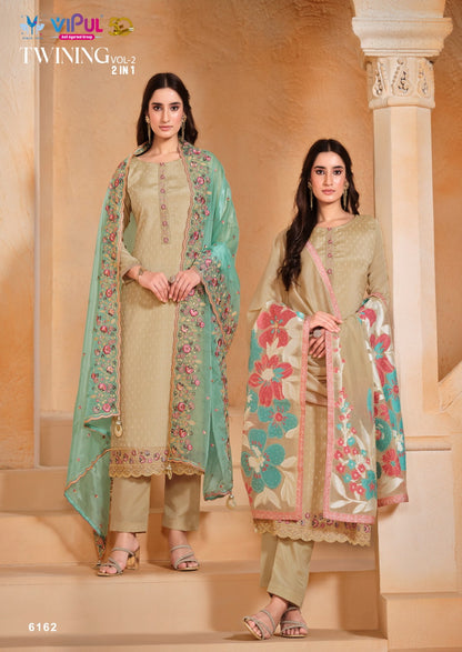 Twining 2 Dcat 218 Vipul Chinon Chiffon Pant Style Suits Wholesaler Gujarat