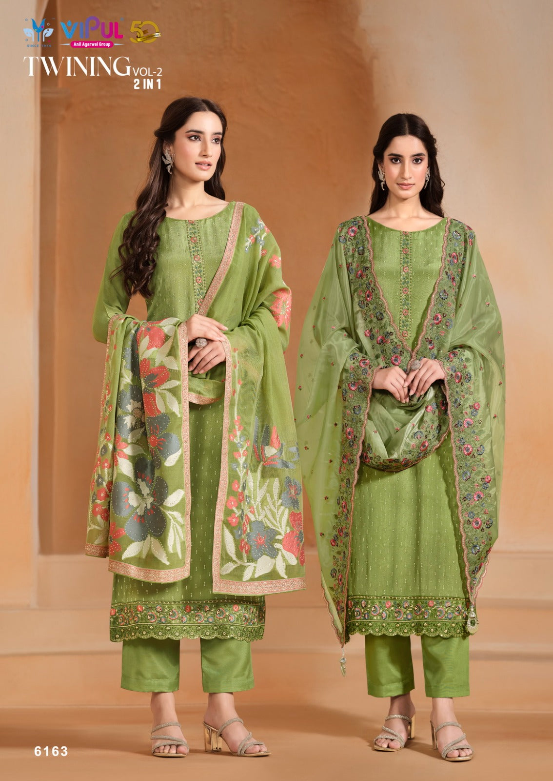 Twining 2 Dcat 218 Vipul Chinon Chiffon Pant Style Suits Wholesaler Gujarat