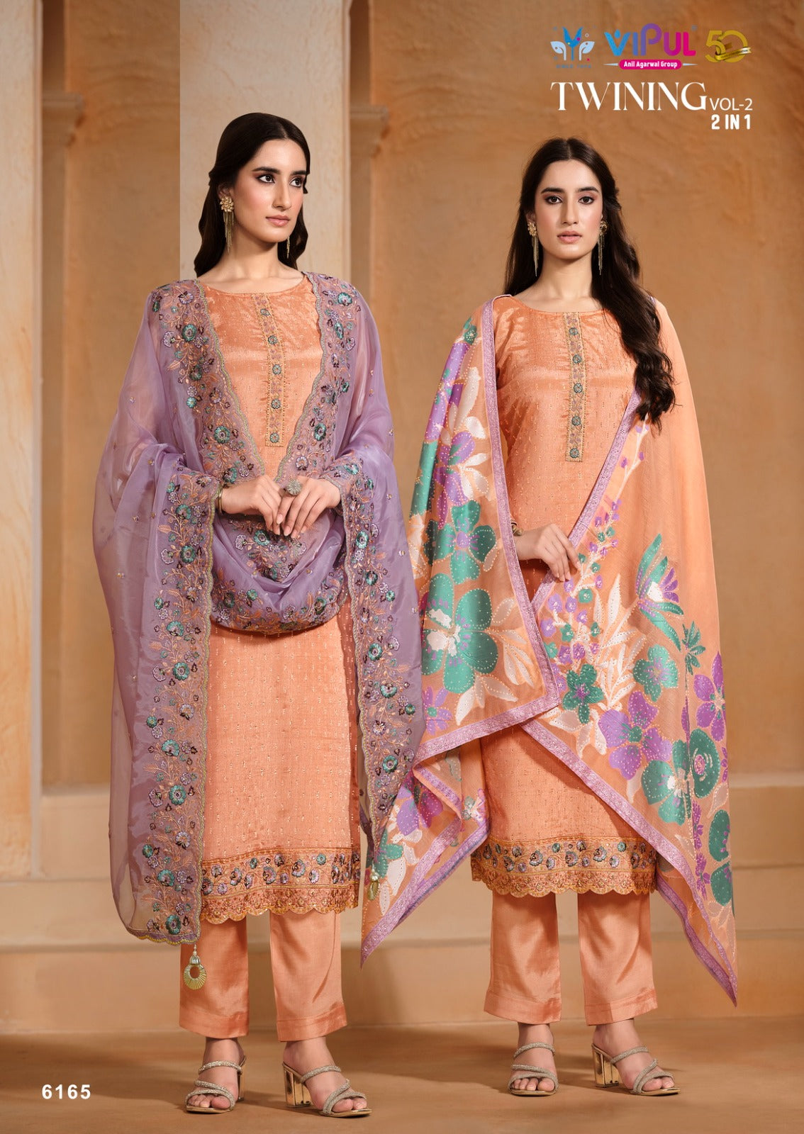 Twining 2 Dcat 218 Vipul Chinon Chiffon Pant Style Suits Wholesaler Gujarat