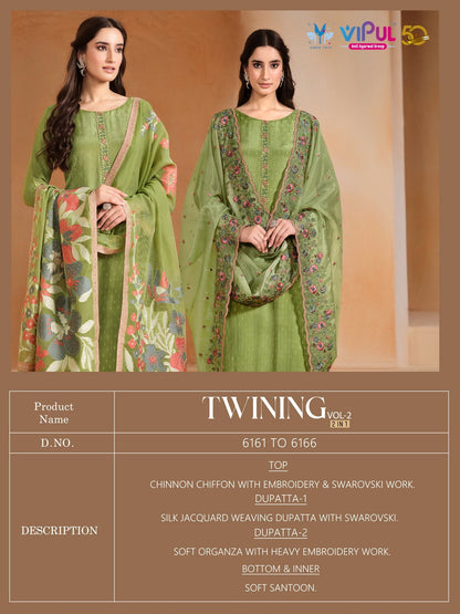 Twining 2 Dcat 218 Vipul Chinon Chiffon Pant Style Suits Wholesaler Gujarat