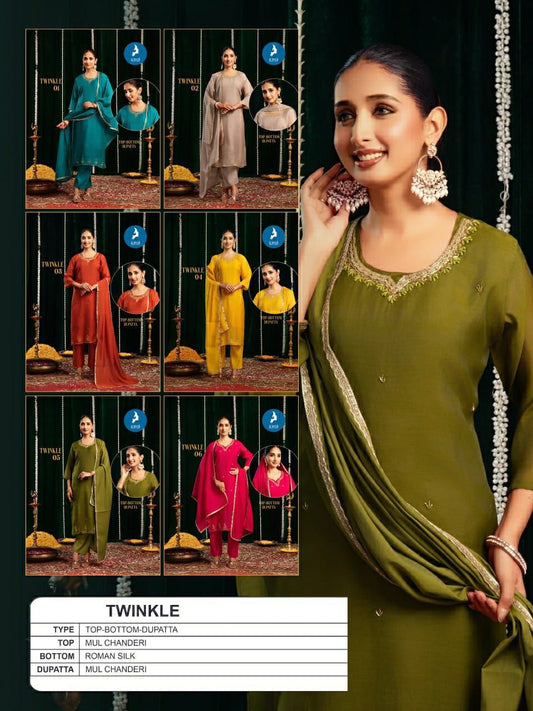 Twinkle Kaya Mul Chanderi Readymade Pant Style Suits Wholesaler Gujarat