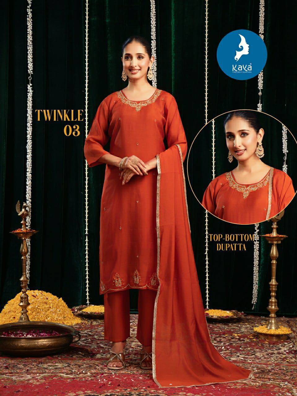 Twinkle Kaya Mul Chanderi Readymade Pant Style Suits Wholesaler Gujarat
