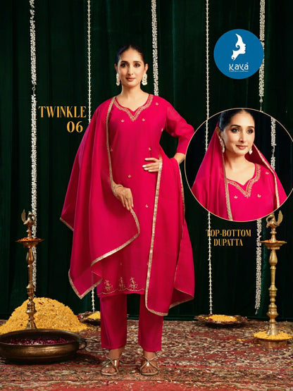 Twinkle Kaya Mul Chanderi Readymade Pant Style Suits Wholesaler Gujarat