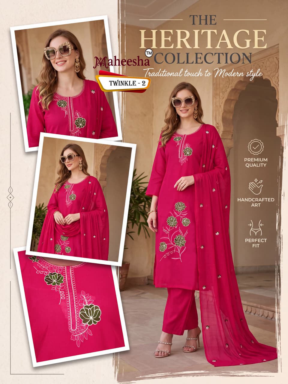 Twinkle Maheesha Coral Silk Readymade Pant Style Suits Exporter India