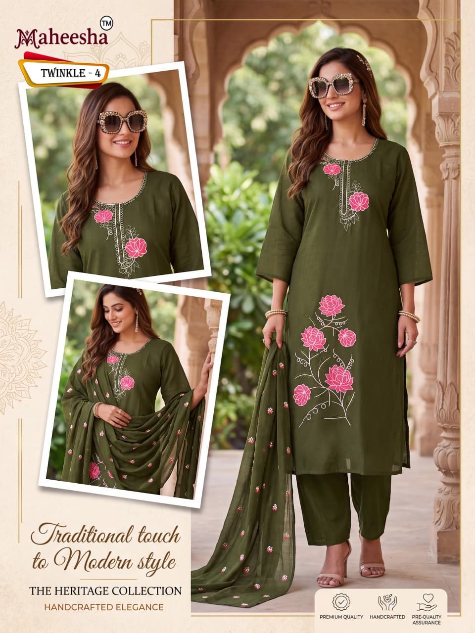 Twinkle Maheesha Coral Silk Readymade Pant Style Suits Exporter India
