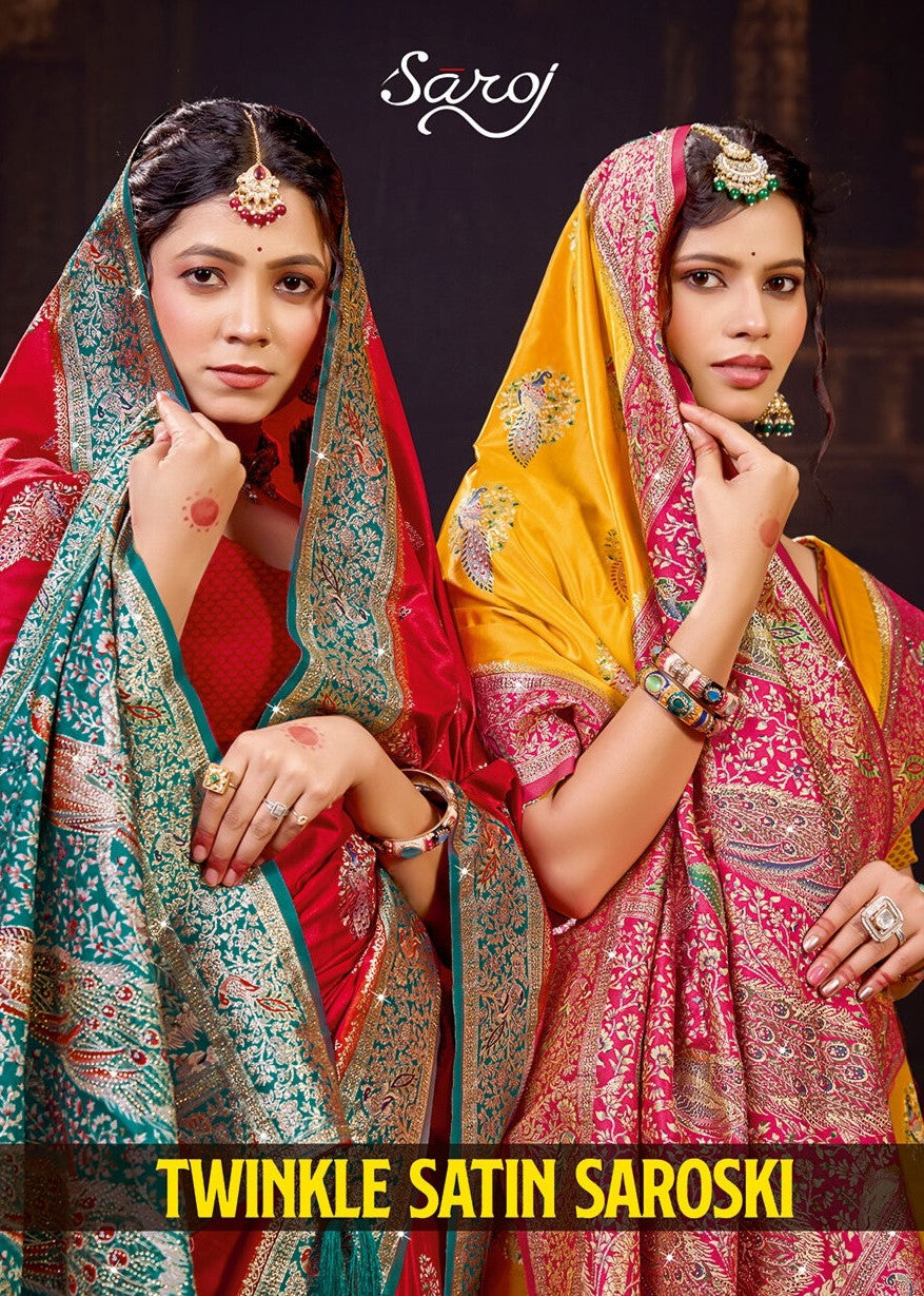 Twinkle Satin Saroski Saroj Silk Sarees Wholesale