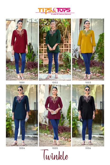 Twinkle Tips Tops Rayon 18Kg Short Kurtis Supplier India