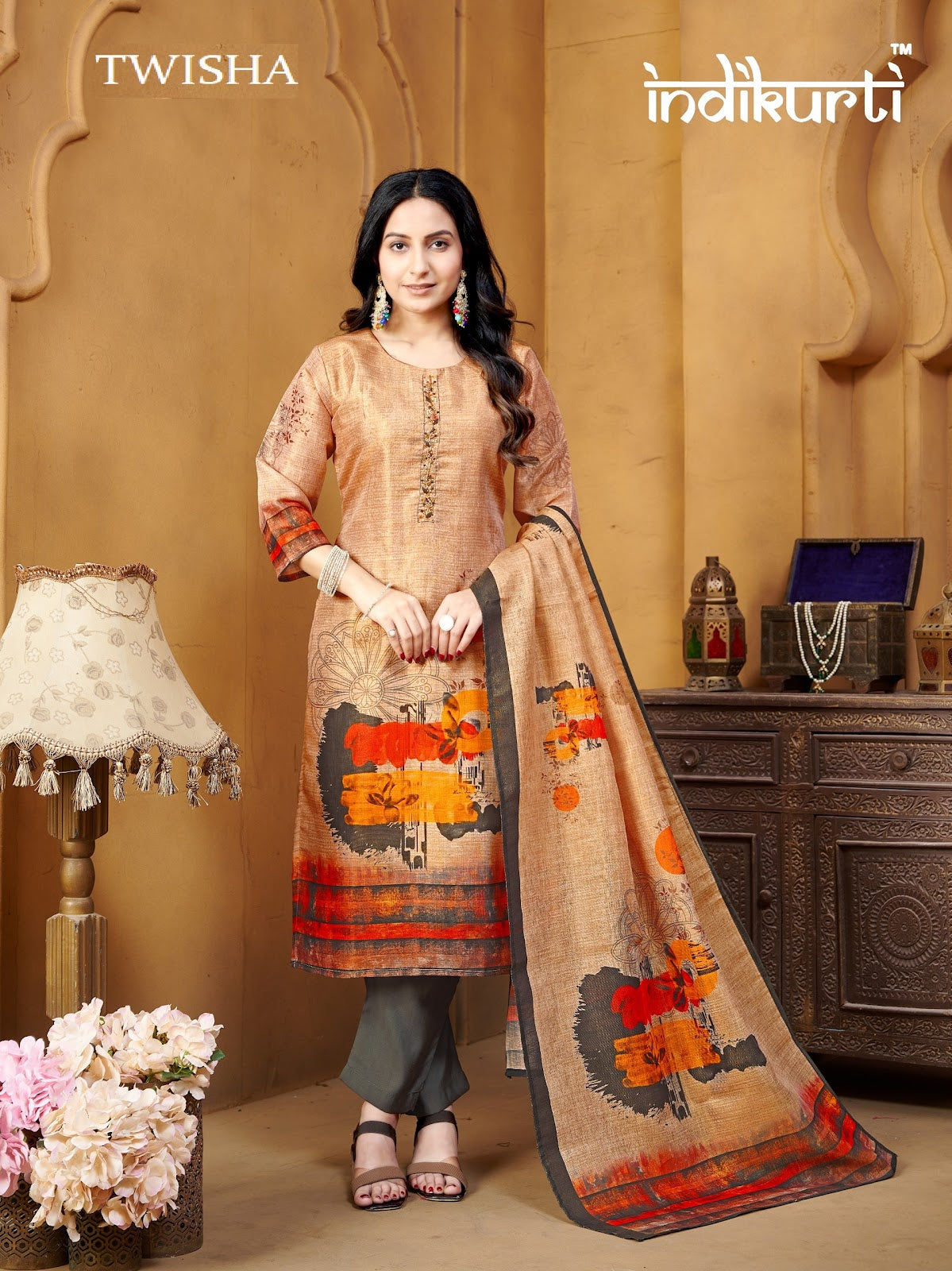 Twisha Indikurti Linen Readymade Pant Style Suits Wholesale