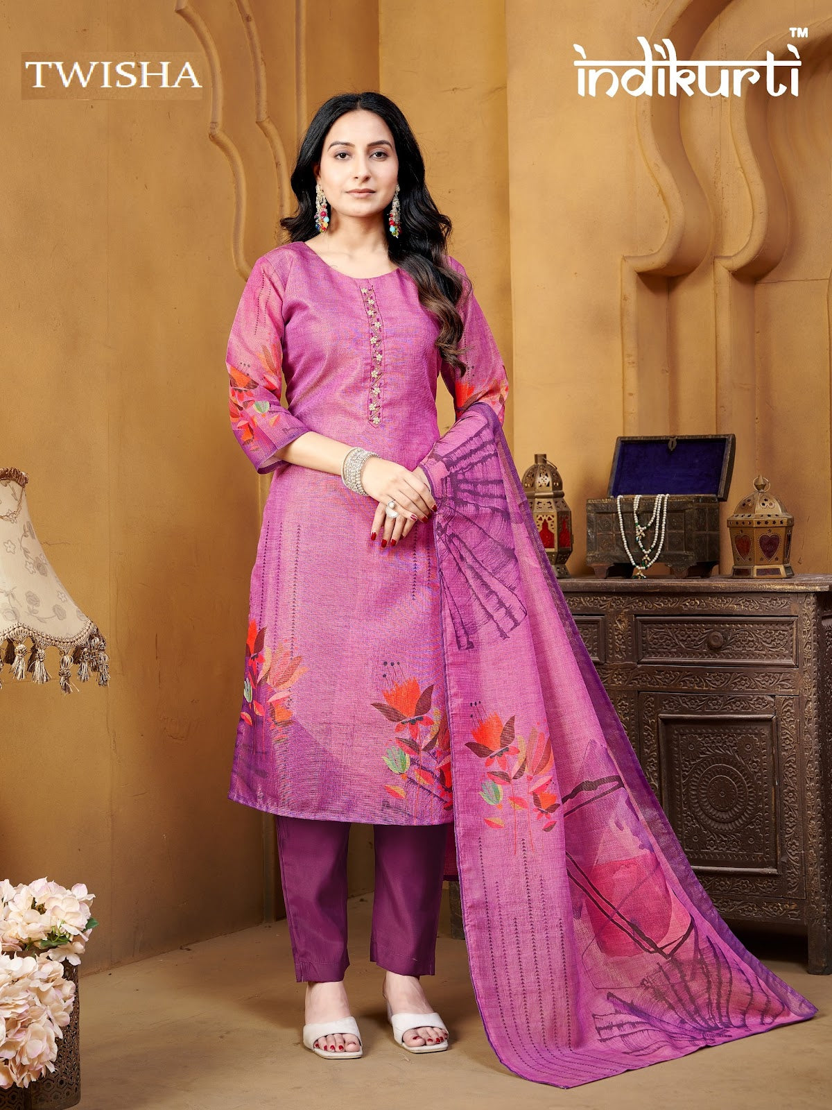 Twisha Indikurti Linen Readymade Pant Style Suits Wholesale