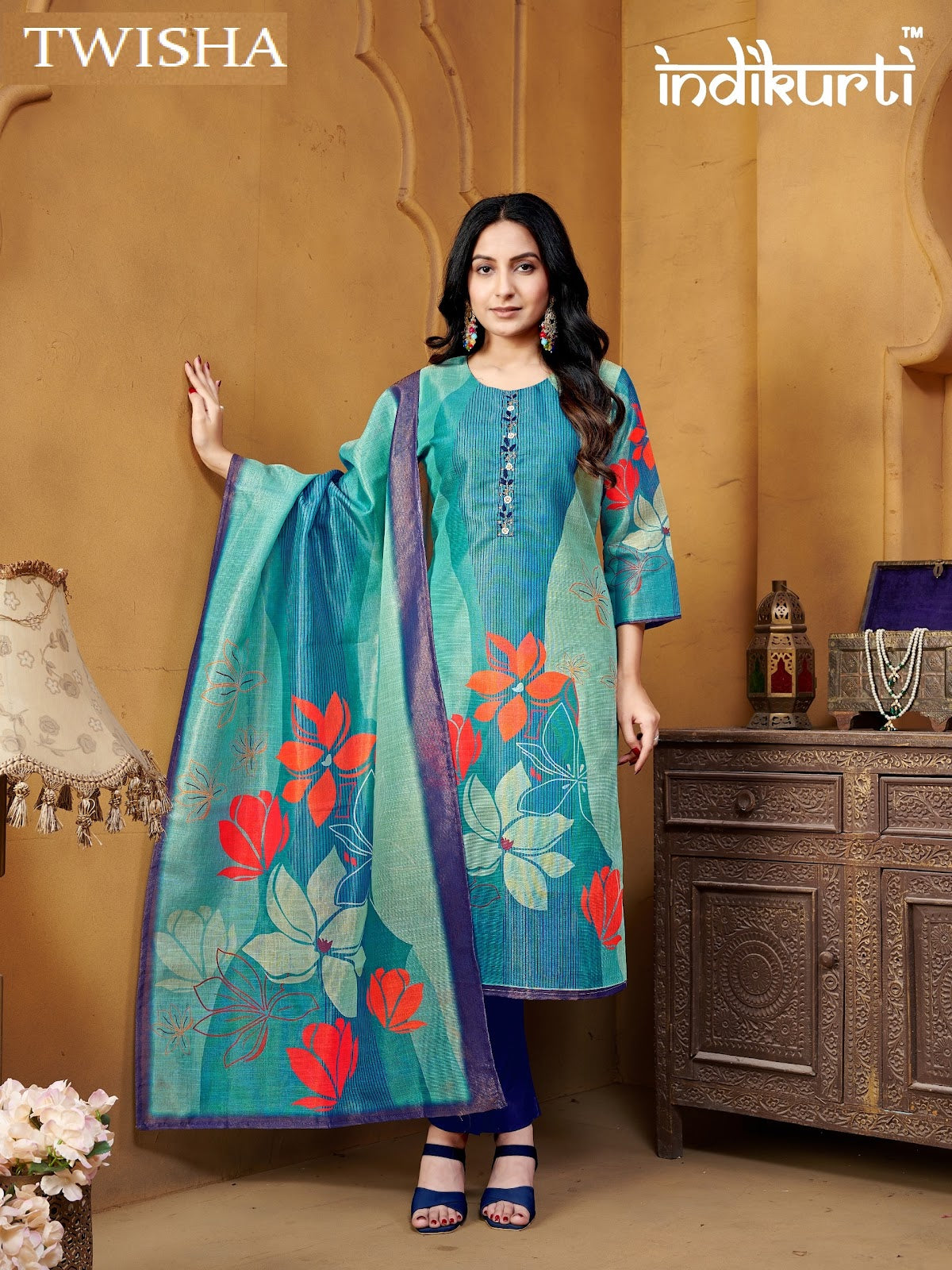 Twisha Indikurti Linen Readymade Pant Style Suits Wholesale
