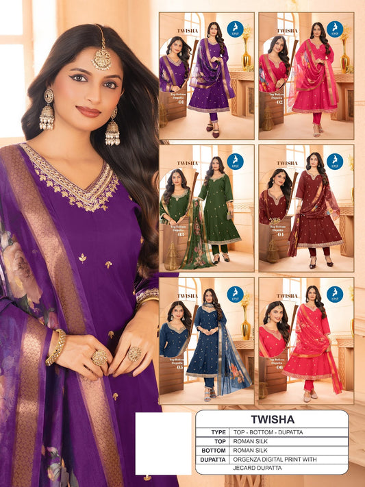 Twisha Kaya Roman Silk Readymade Anarkali Suits Exporter Ahmedabad