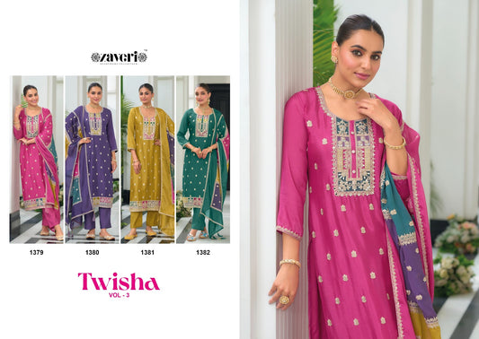 Twisha Vol 3 Zaveri Chinon Readymade Pant Style Suits Wholesale Rate