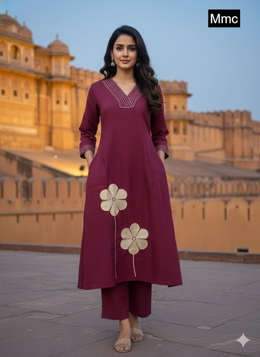 Two Flower Mmc Vatican Kurti Plazzo Set Wholesale