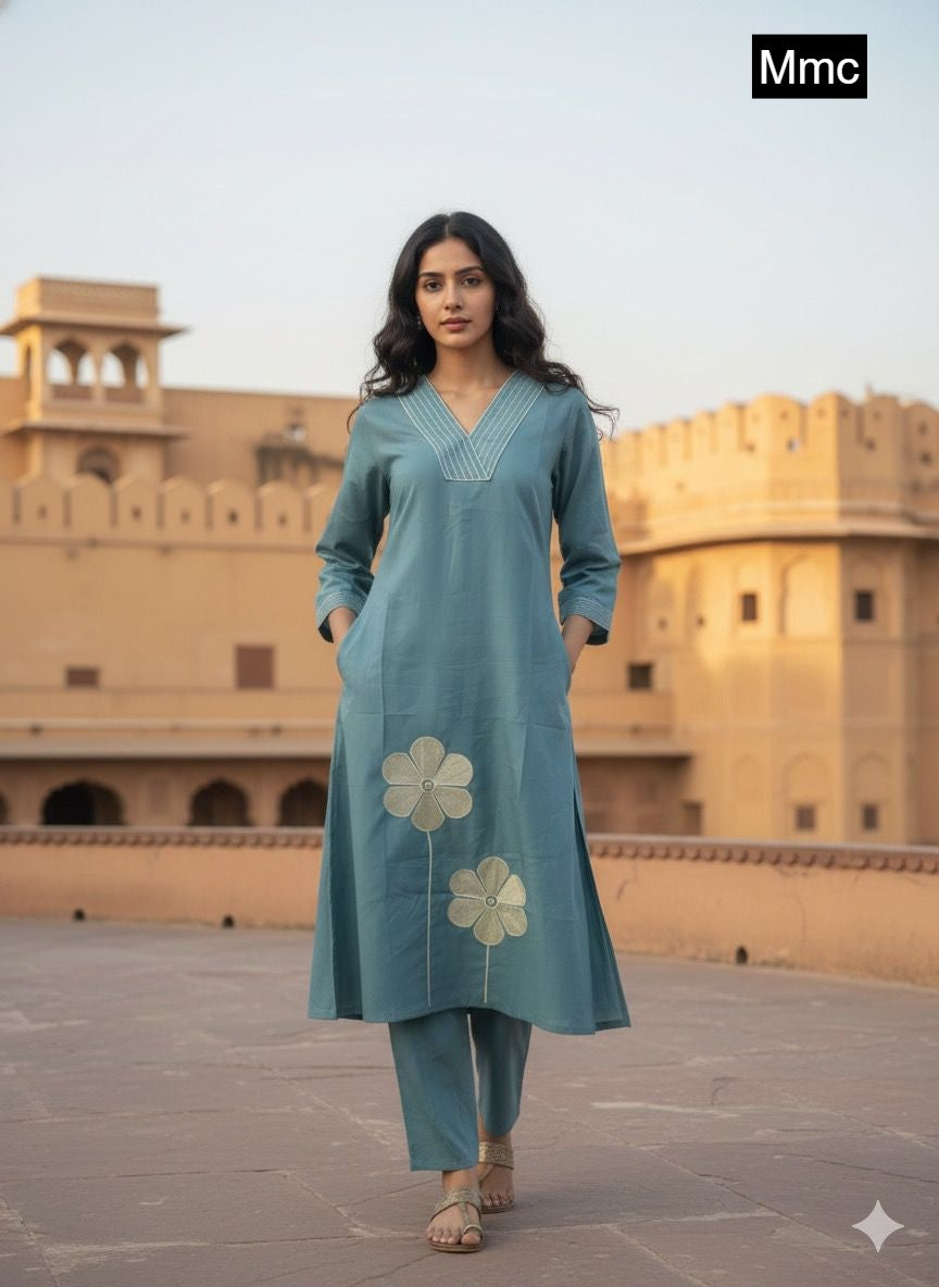 Two Flower Mmc Vatican Kurti Plazzo Set Wholesale