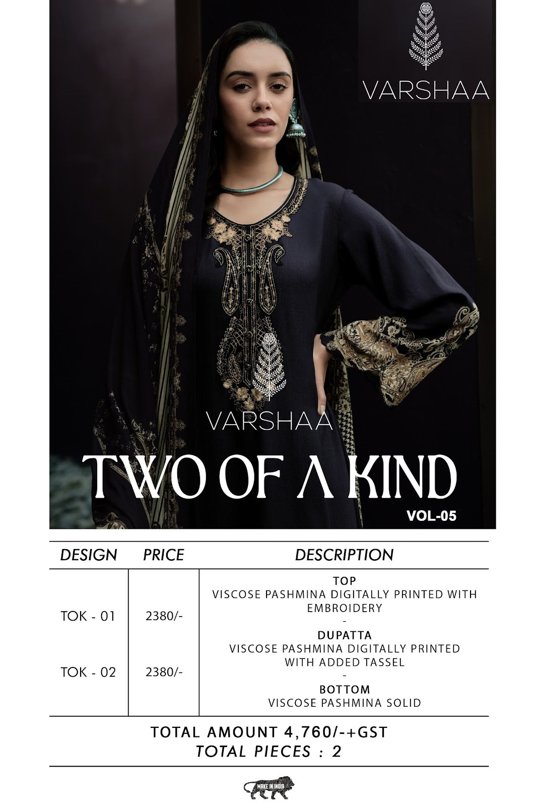 Two Of A Kind 5 Varshaa Pashmina Suits Wholesaler India