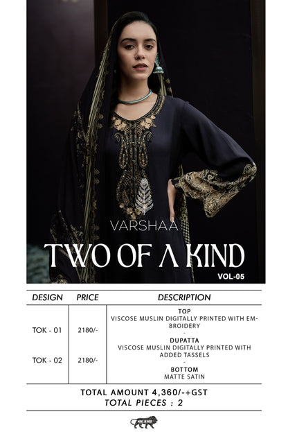 Two Of A Kind Vol 5 Varshaa Viscose Muslin Pant Style Suits Wholesale Price