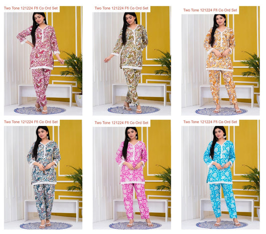 Two Tone 121224 Ffi Cotton Slub Co Ord Set Wholesale Price