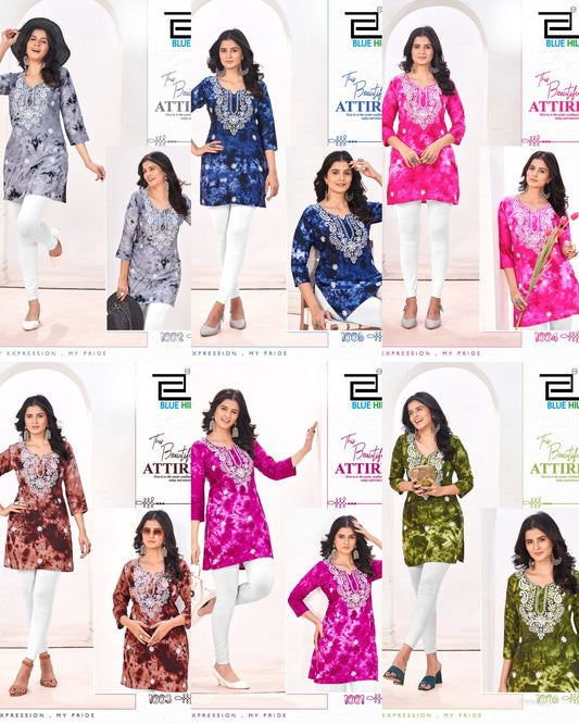 Tye Dye Bluehills Viscose Rayon Short Kurtis Exporter India