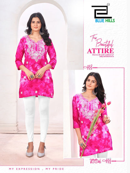 Tye Dye Bluehills Viscose Rayon Short Kurtis Exporter India