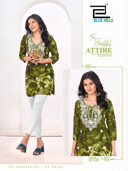 Tye Dye Bluehills Viscose Rayon Short Kurtis Exporter India
