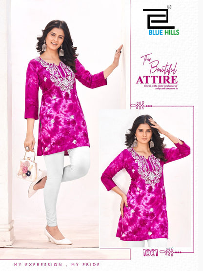 Tye Dye Bluehills Viscose Rayon Short Kurtis Exporter India