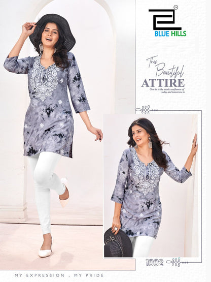 Tye Dye Bluehills Viscose Rayon Short Kurtis Exporter India
