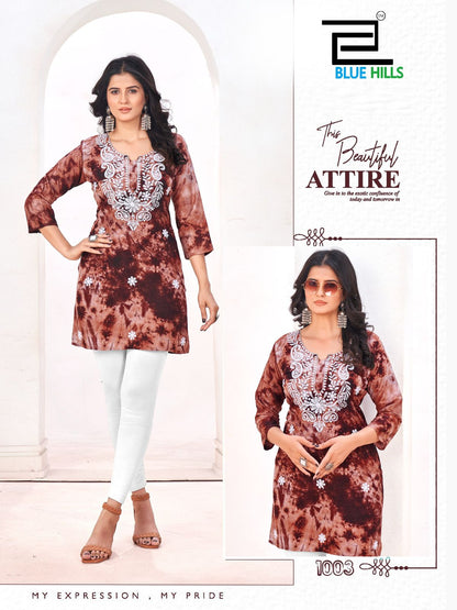 Tye Dye Bluehills Viscose Rayon Short Kurtis Exporter India
