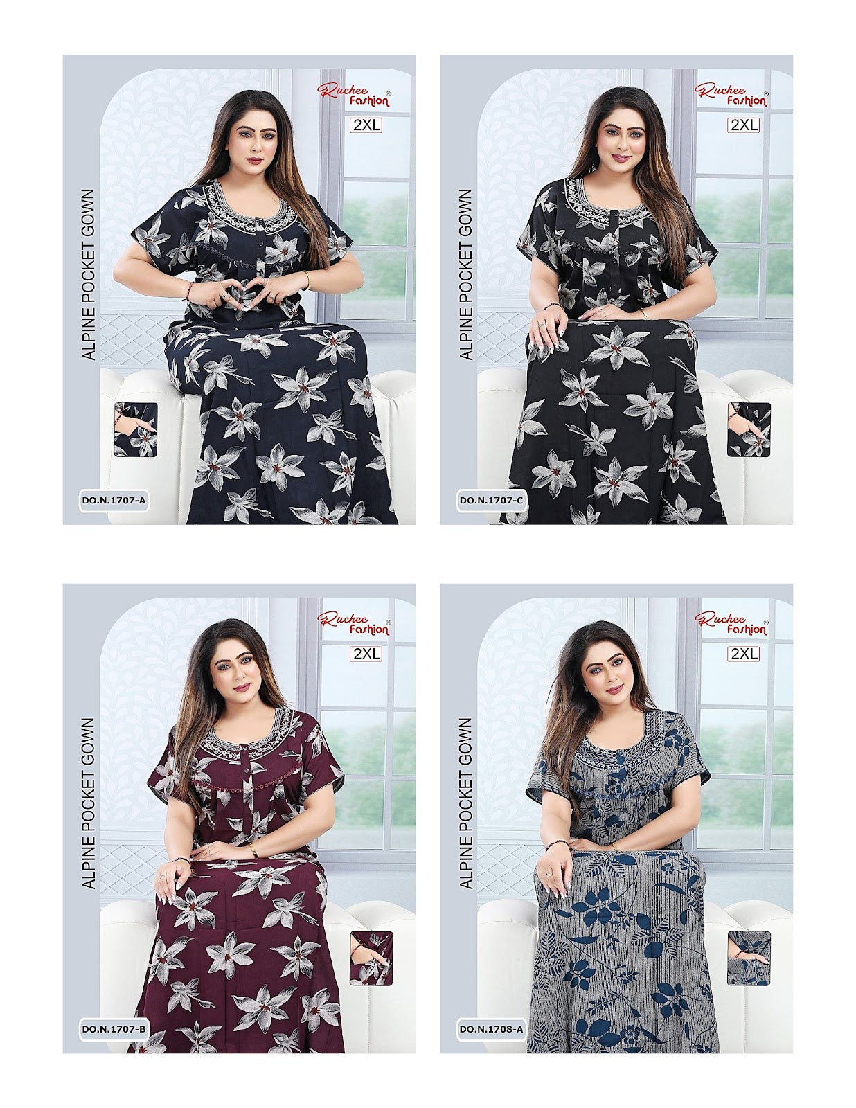 U Neck 100625 Ruchee Fashion Alpine Night Gowns Manufacturer Gujarat