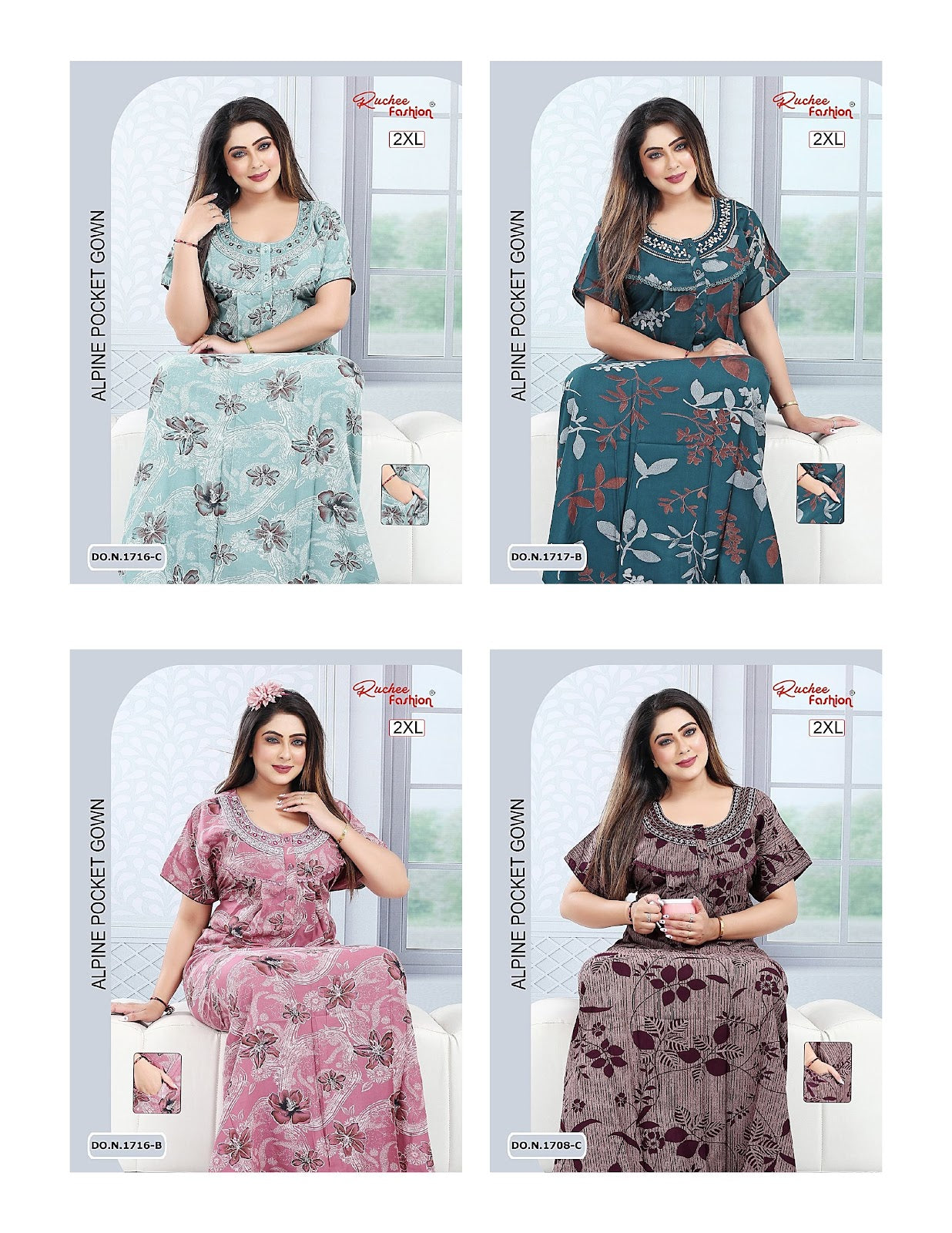 U Neck 100625 Ruchee Fashion Alpine Night Gowns Manufacturer Gujarat
