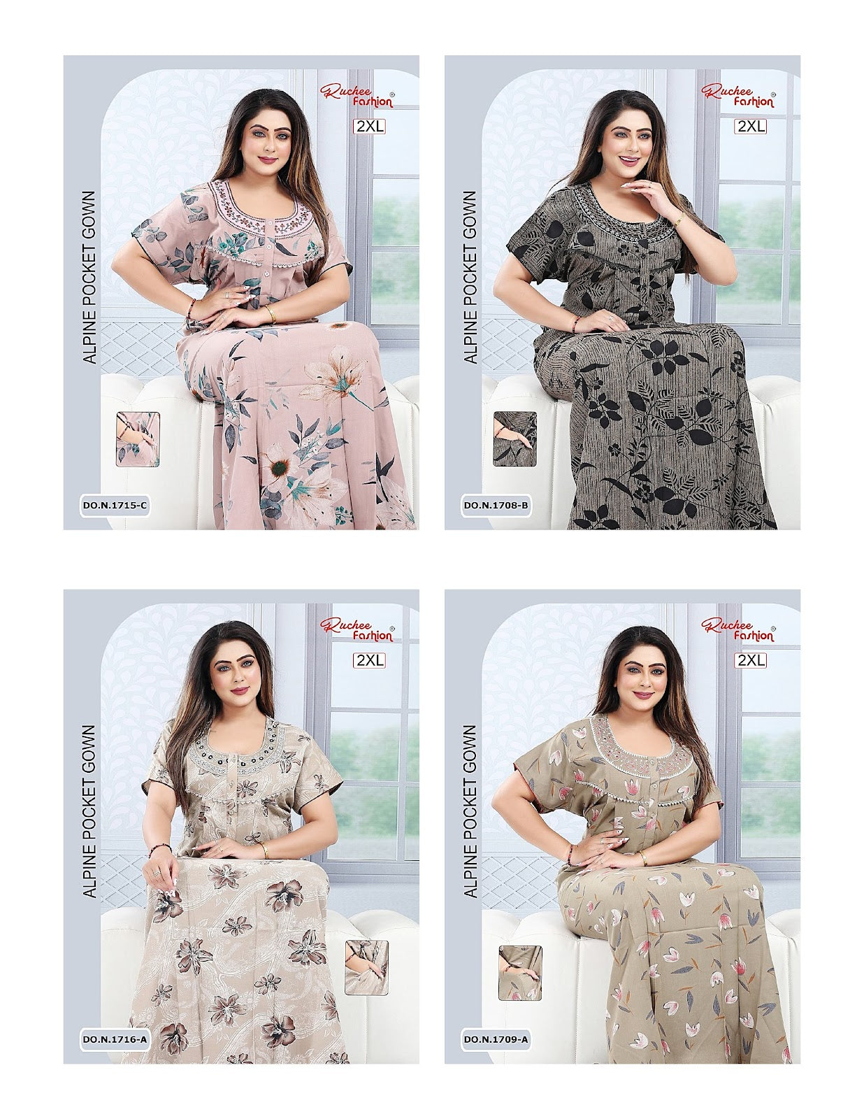U Neck 100625 Ruchee Fashion Alpine Night Gowns Manufacturer Gujarat