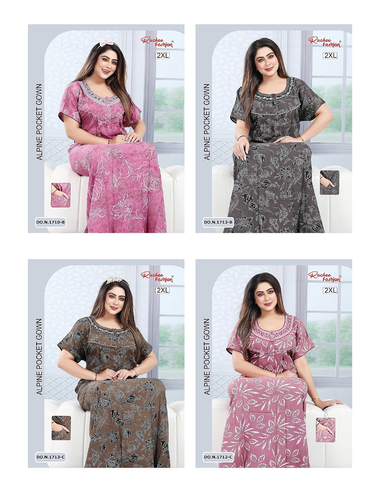 U Neck 100625 Ruchee Fashion Alpine Night Gowns Manufacturer Gujarat
