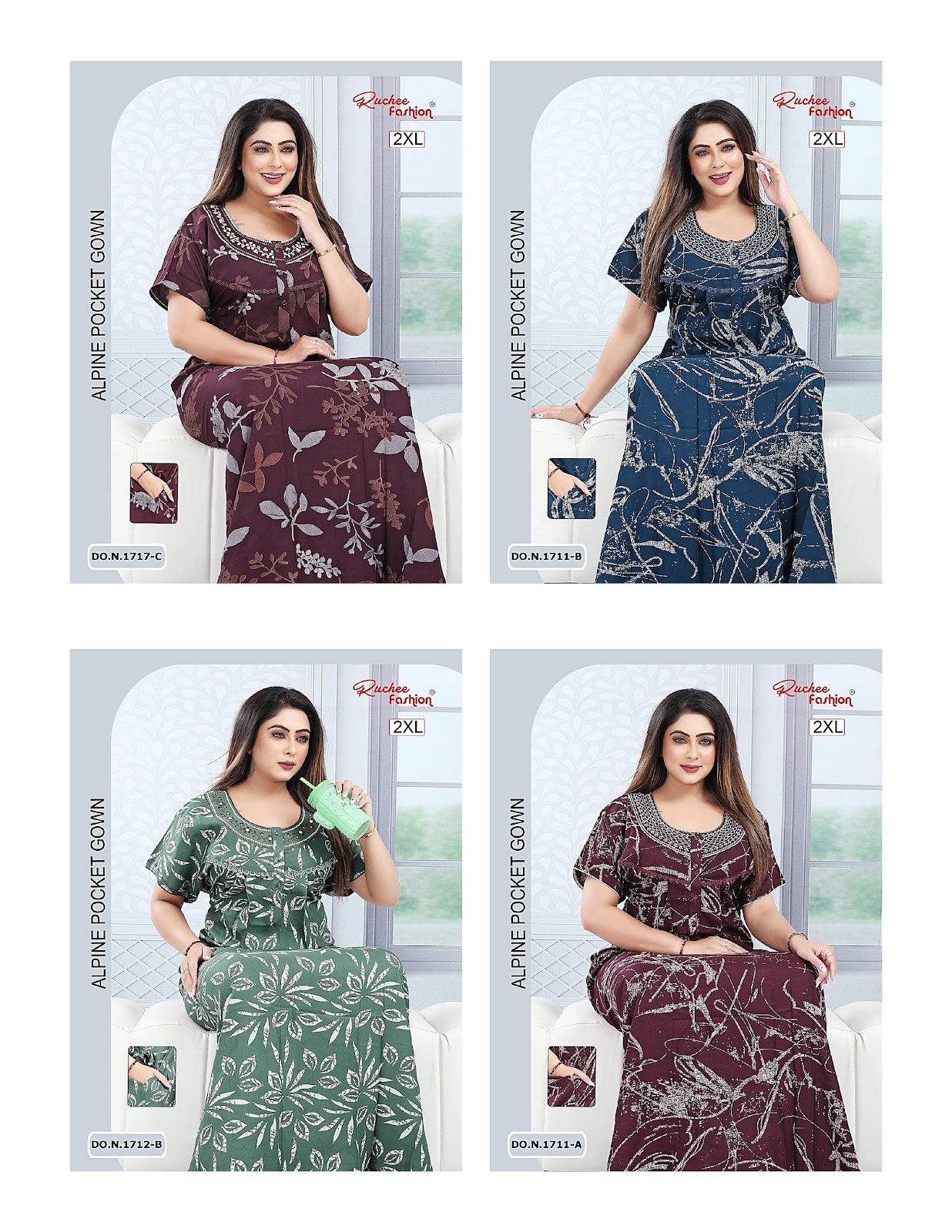 U Neck 100625 Ruchee Fashion Alpine Night Gowns Manufacturer Gujarat