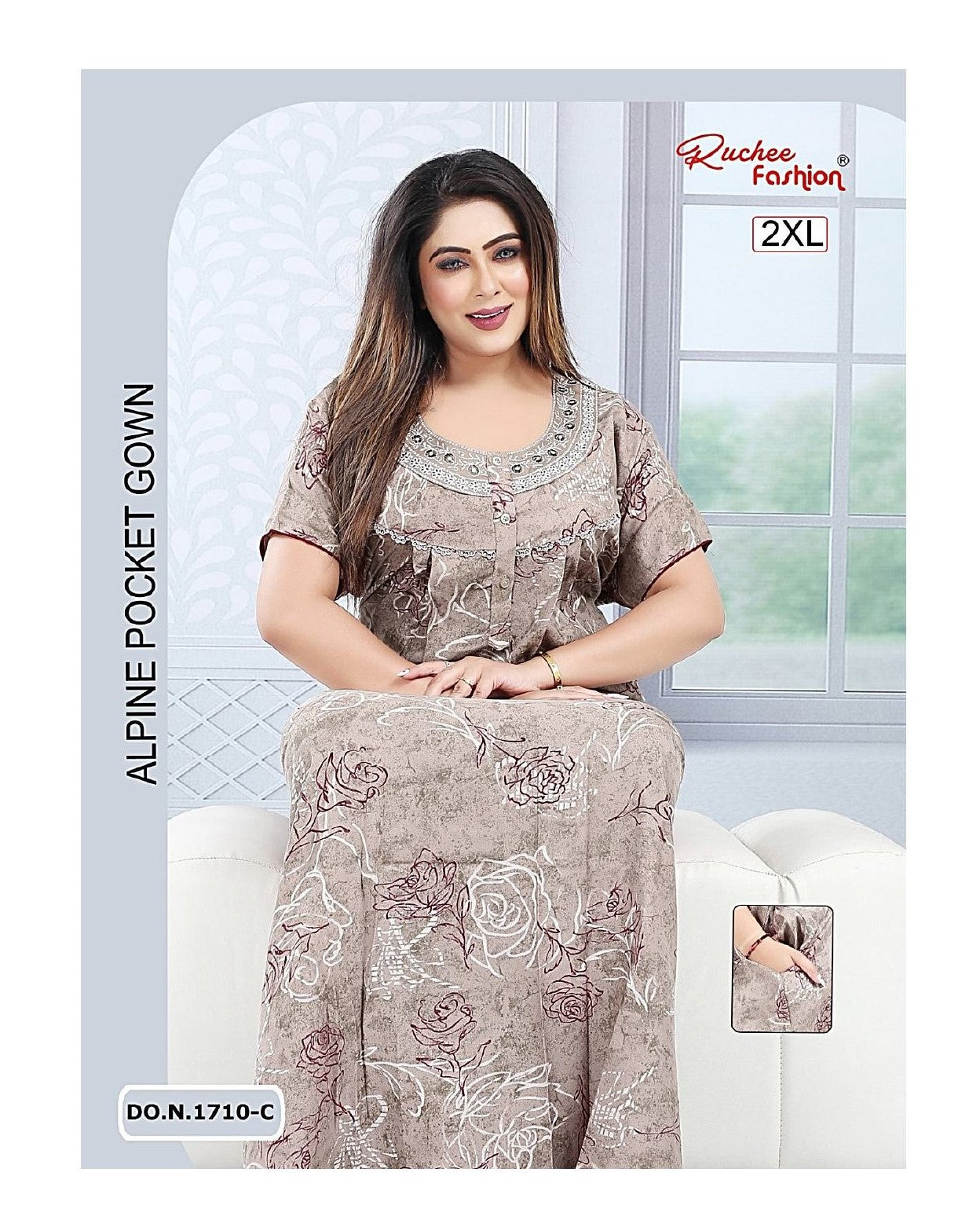 U Neck 100625 Ruchee Fashion Alpine Night Gowns Manufacturer Gujarat