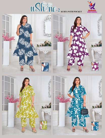 U Shine 2 Mlm Kalash Lifestyle Rayon 17Kg Kurti Pant Set Wholesale Price