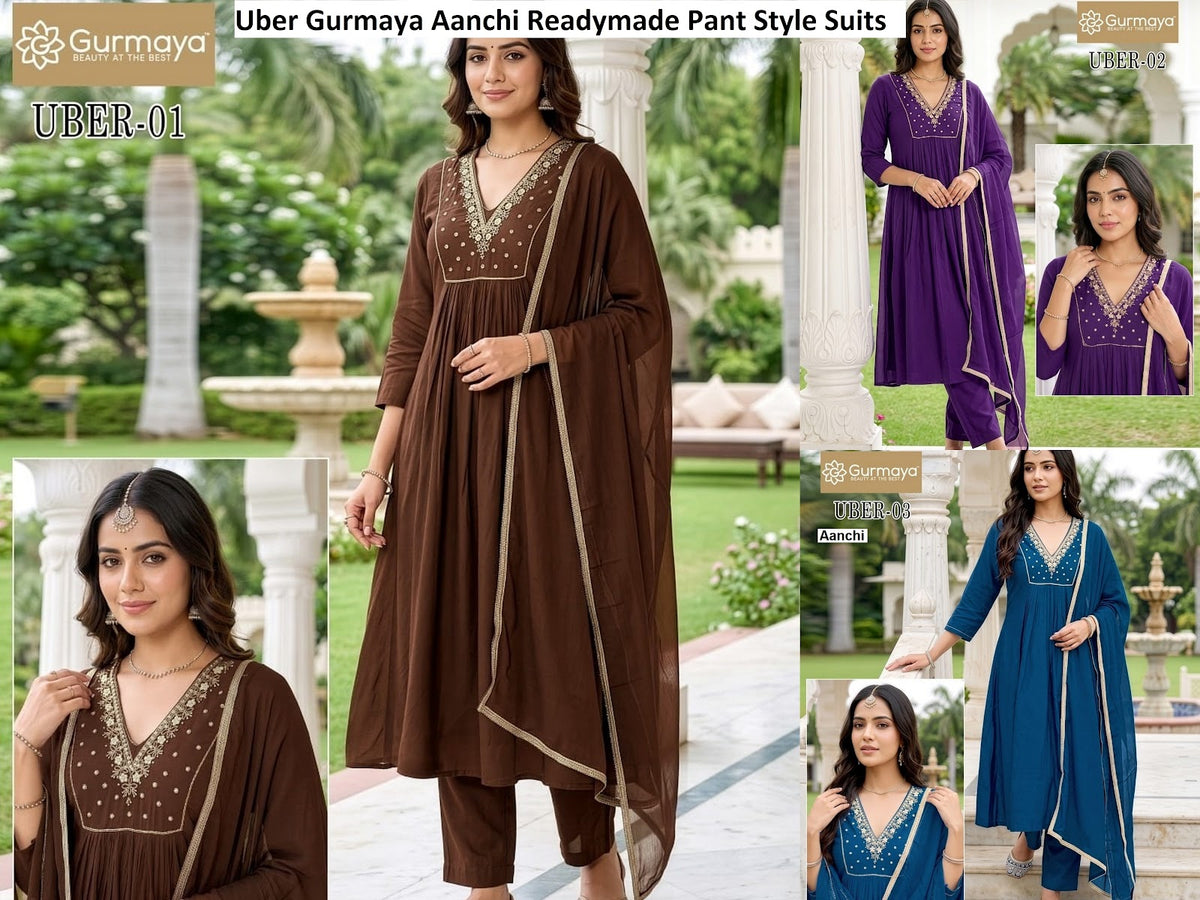 Uber Gurmaya Aanchi Coral Silk Readymade Pant Style Suits Manufacturer Gujarat