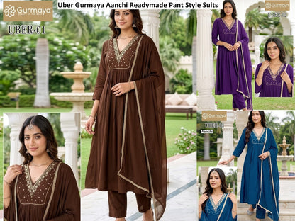 Uber Gurmaya Aanchi Coral Silk Readymade Pant Style Suits Manufacturer Gujarat
