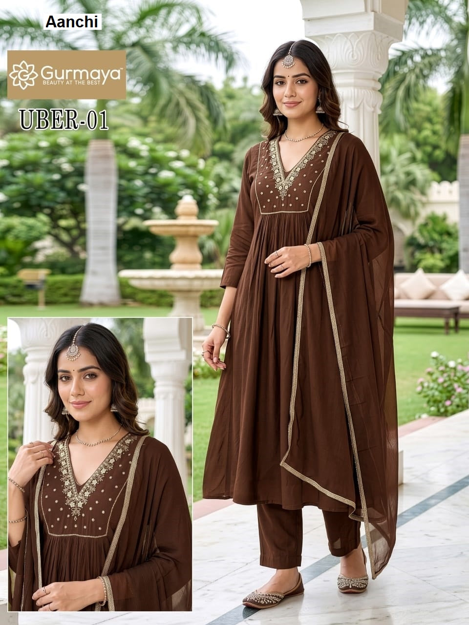 Uber Gurmaya Aanchi Coral Silk Readymade Pant Style Suits Manufacturer Gujarat