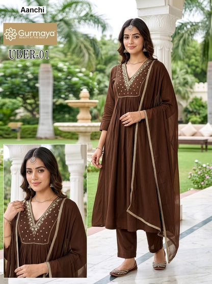 Uber Gurmaya Aanchi Coral Silk Readymade Pant Style Suits Manufacturer Gujarat