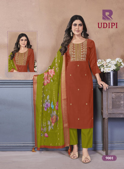 Udipi Raashi Roman Silk Readymade Pant Style Suits Exporter India