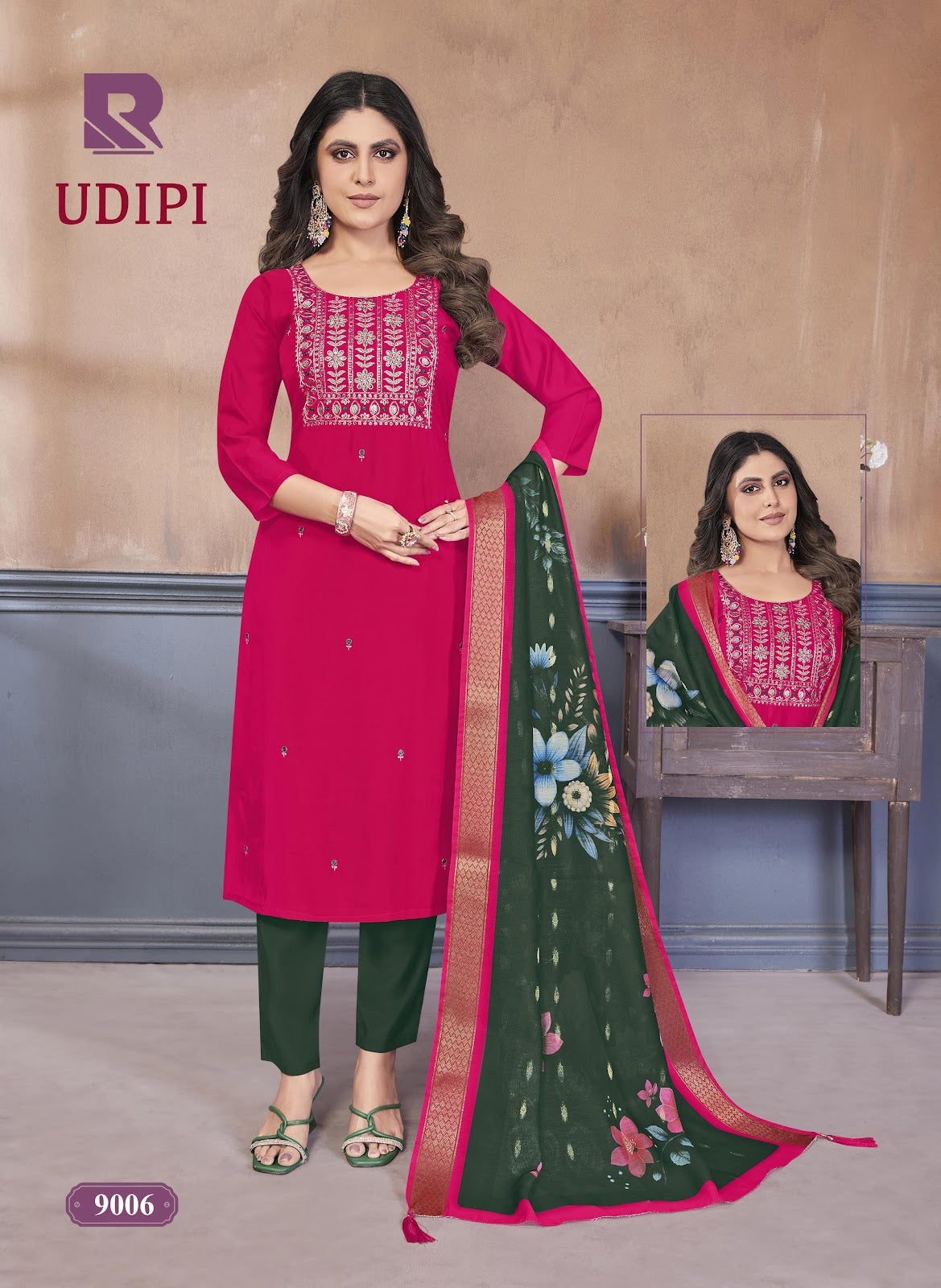 Udipi Raashi Roman Silk Readymade Pant Style Suits Exporter India