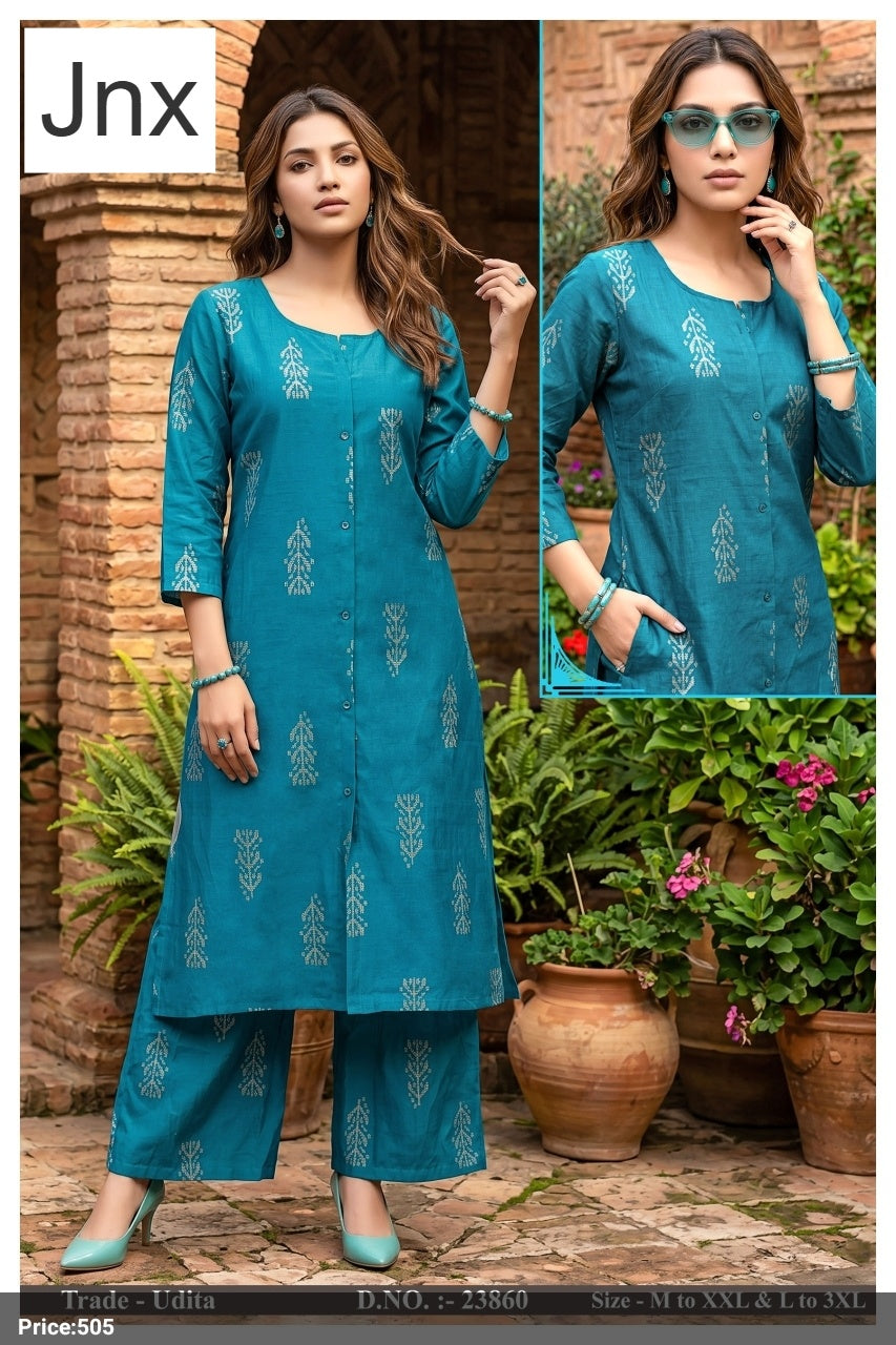 Udita Jnx Vertican Kurti Plazzo Set Wholesale