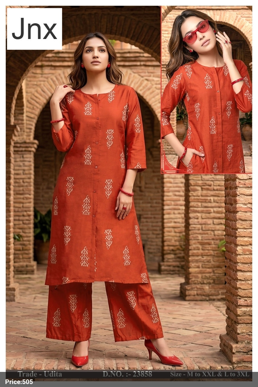 Udita Jnx Vertican Kurti Plazzo Set Wholesale