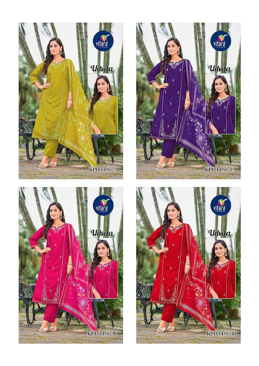 Udvita Vitara Roman Silk Readymade Pant Style Suits Exporter