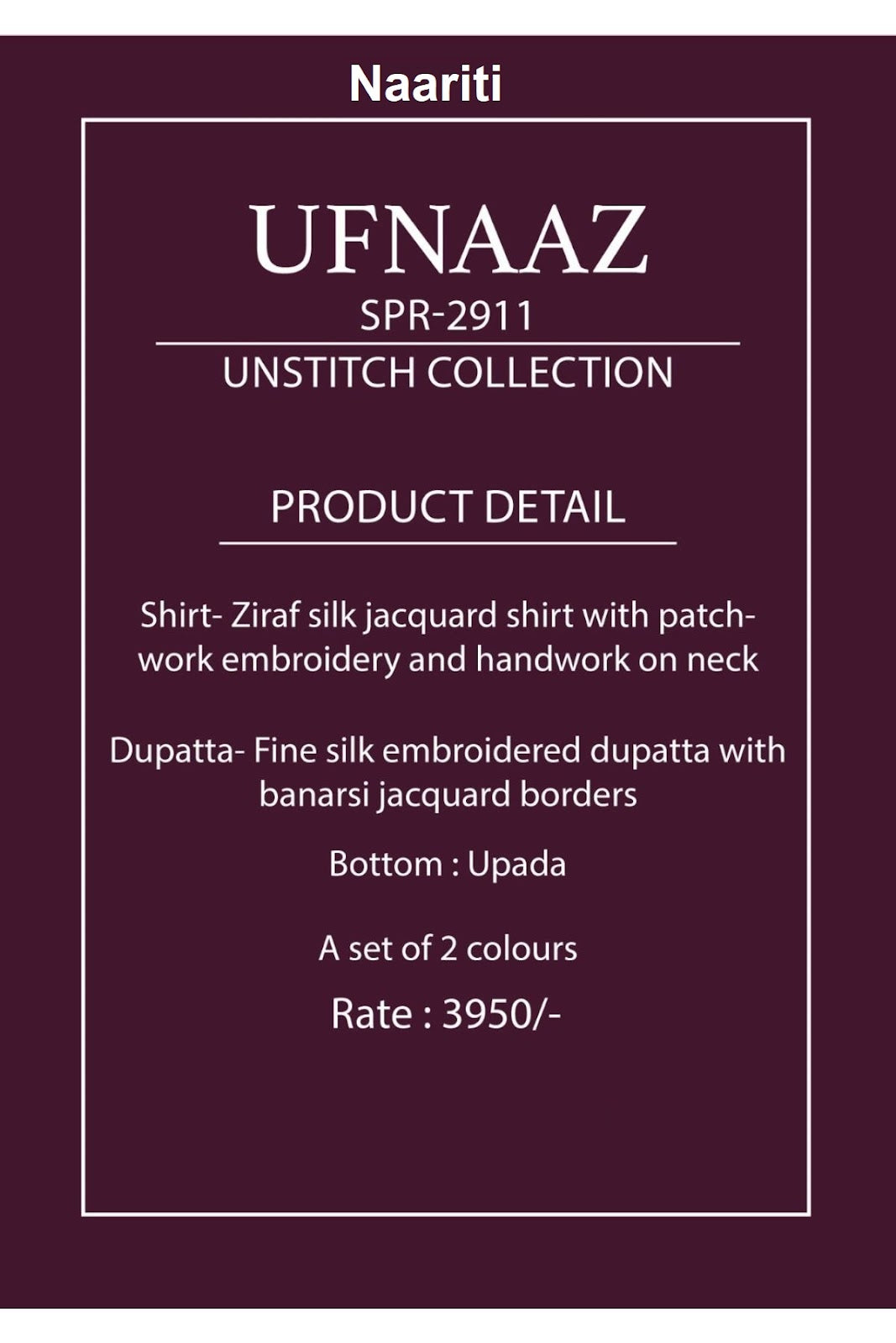 Ufnaaz 2911 Naariti Silk Jacquard Pant Style Suits Manufacturer